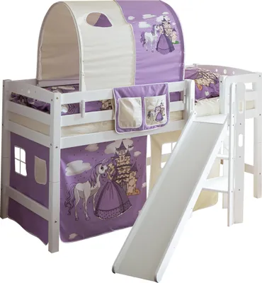 Produktbild von Podestbett mit Rutsche "Tino" Buche Weiß Motiv (Horse (Lila))