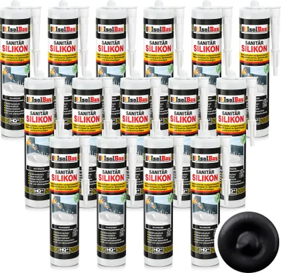 Produktbild von Isolbau Sanitär Silikon 15 x 300 ml Schwarz - Hochelastischer Silikon-Dichtstoff für Abdichtungen & Fugen – Schimmelresistent, wasserdicht -  Kartusche