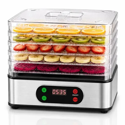 Produktbild von Dörrautomat Dörrgerät Edelstahl mit Temperaturregler, 72h-Timer, 5 Einlegefächer, 35-70°C für Obst, Pilze, Fleisch, Kräuter, BPA frei