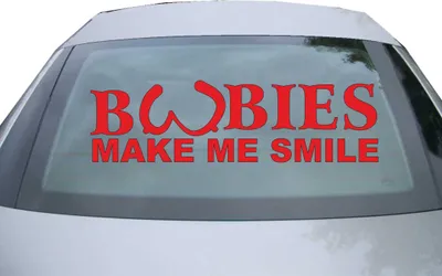 Produktbild von Indigos UG - Aufkleber Heckscheibe & Motorklappe DE2069 - rot - 600x171 mm - Boobies make me smile - Auto Scheiben Fenster Heckklappe Tuning Racing JDM - Die cut