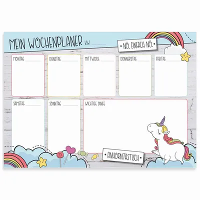 Produktbild von Mein Wochenplaner mit Einhorn Motiv I DIN A4 I Whiteboard Wochen-Kalender Notiz-Liste Organizer I abwischbar I mit magnetischer Rückseite I dv401