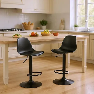 Imagen del producto de Juego de 2 taburetes de bar, con altura ajustable. Taburetes de bar con respaldo, ajustables en altura, giratorios 360°, ideales para la cocina o barra en casa. Estilo: