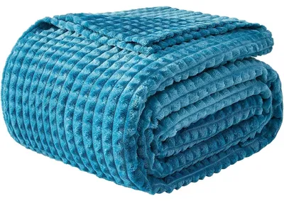 Productafbeelding van Knuffeldekens 200x230 cm, turquoise, Sherpa-flanel, 3D-strepen, microvezel, 280 g/m²
