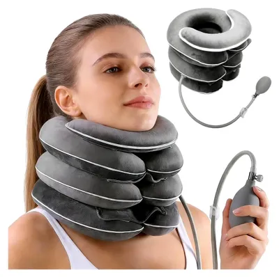 Produktbild von Aufblasbarer Nackenstrecker für Zervikaltraktion, Verstellbarer Nackendehner mit 3-Schichten-Dehnungsdesign, Ergonomisches Nackenkissen zur Schmerzlinderung für Zuhause, Büro und Unterwegs