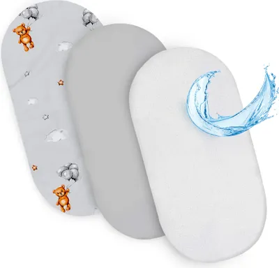 Produktbild von Vhodné prestieradlo do detskej postieľky pre kočík, sada 3 prestieradiel: 75 x 35 cm - 2x prestieradlo do detskej postieľky + 1x nepremokavý chránič matraca - príslušenstvo do detskej postieľky na spoločné spanie v postieľke