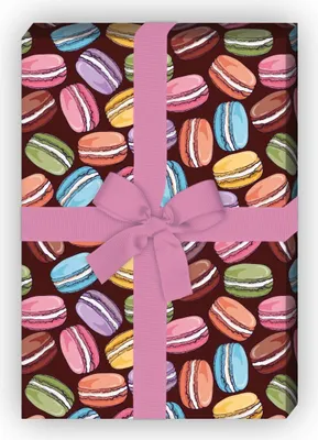 Produktbild von Süßes Geschenkpapier mit bunten Maccarons auf braun - G7656, 32 x 48cm