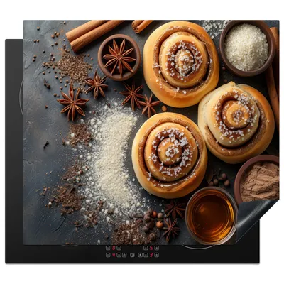 Obrázok produktu pre KitchenYeah® Kryt varnej dosky škorica - betón - potraviny, 59x52cm, kuchynská dekorácia, keramický kryt varnej dosky, krycia doska na varnú dosku