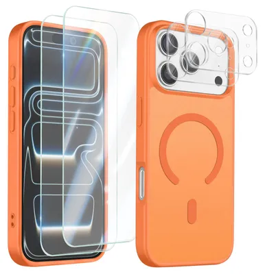 Image de Avizar, coque de protection MagSafe pour iPhone 17 Pro Max, avec 2 films protecteurs en verre trempé et 2 films protecteurs pour l'appareil photo, couleur orange