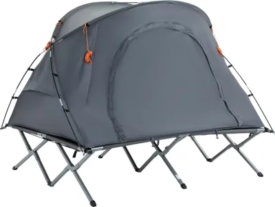 Produktbild von Outsunny Campingbett mit Zelt erhöhtes Feldbett für 2 Person Kuppelzelt mit Luftmatratze inkl. Tragetasche Grau 200 x 146 x 159 cm