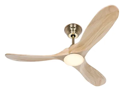 Obrázek produktu pro Energeticky úsporný stropní ventilátor s LED osvětlením a dálkovým ovládáním Eco Genuino-L Broušená mosaz / přírodní dřevo 122 cm