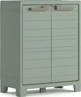 Produktbild von Keter Keter Planet Außenlagerschrank niedrig - 1 Regal - 44x80x100cm - Hellgrau/Schwarz