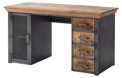Produktbild von home24 Schreibtisch - Mango Massiv / Metall - Mango / Silber