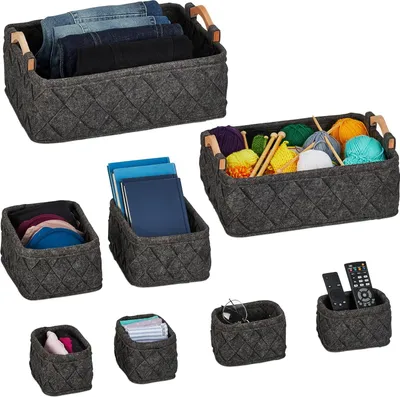 Produktbild von Relaxdays Schrank Organizer, 8-tlg., 4 Größen, Filz, Schubladen Ordnungssystem Kleiderschrank, Ordnungsboxen, dunkelgrau