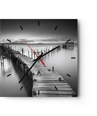 Produktbild von Wanduhr - Quadrat - Glasuhr - Meer Brücke Landschaft Natur - 40x40cm - Schleichendes Uhrwerk - Lautlos - zum Aufhängen bereit - Dekoration Modern - Wanddekoration aus Glas - C3AC40x40-3082