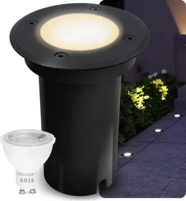Produktbild von SSC-LUXon KALPA LED Bodeneinbaustrahler Bodenleuchte schwarz rund inkl. GU10 5W drei einstellbaren Lichtfarben 3CCT 230V IP67 regenfest & befahrbar