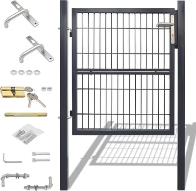 Produktbild von EINFEBEN Gartentor Gartentür 120 x 100 cm Zauntor Hoftor  robust und langlebig  mit Qualitätsschloss Türklinke und Schlüssel grau