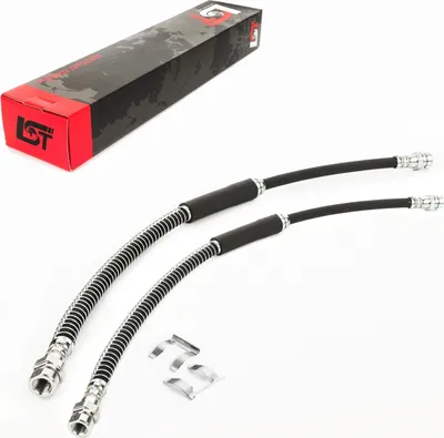 Produktbild von 2x Bremsschlauch Set vorne + Halteklammer für Audi A3 Seat Leon Skoda VW Golf