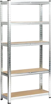 Produktbild von Metallregal: fünf Böden, Farbe: verzinktes Silber, Möbelmaße: B: 70 cm, H: 154 cm, T: 30 cm