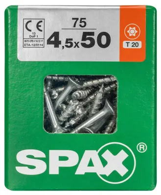 Produktbild von SPAX Universalschraube, Teilgewinde, Senkkopf, T-STAR plus T20, 4CUT, WIROX, 4,5 x 50 mm, 75 Stück