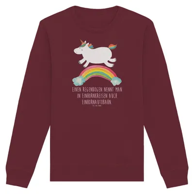 Produktbild von Mr. & Mrs. Panda Organic Sweatshirt Einhorn Regenbogen Größe L - Burgundy - Geschenk, Erwachsenwerden, Bio, Pullover, Unicorn, Baumwoll, Pulli, Sweater, Glitzer