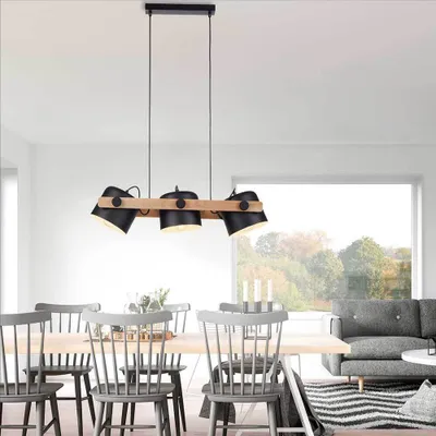 Produktbild von LeuchtenDirekt Pendelleuchte Cup Holz/Schwarz matt max. 3 x 60W E27 schwenkbar kürzbar