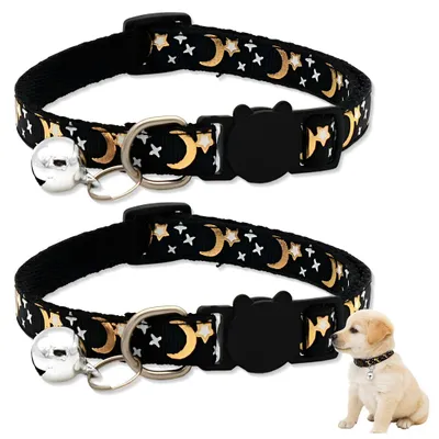 Produktbild von 2 Katzenhalsbänder mit reflektierenden Elementen und Glöckchen, schwarz