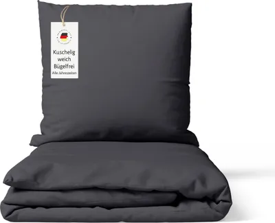 Produktbild von Bettwäsche 135x200 cm Anthrazit 2-teilig einfarbig Mikrofaser Bettbezug mit Kissenbezug 80x80 cm – bügelfrei & hautfreundlich