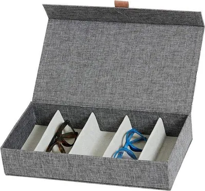 Zdjęcie produktu dla Wysokiej jakości pudełko do przechowywania okularów - Wysokiej jakości tkanina - 5 przegródek - Szary - 30x17x6 cm