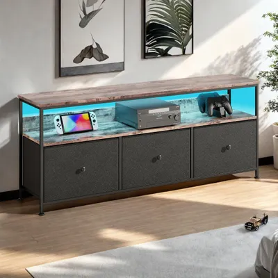 Produktbild von Fortuna Lai TV-Schrank 137 cm mit LED-Beleuchtung, 3 Stoffschubladen & Offene Fächer, Wohnzimmer