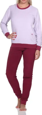 Produktbild von Damen Frottee langarm Schlafanzug Pyjama mit Bündchen - auch in Übergröße ; lila , 52