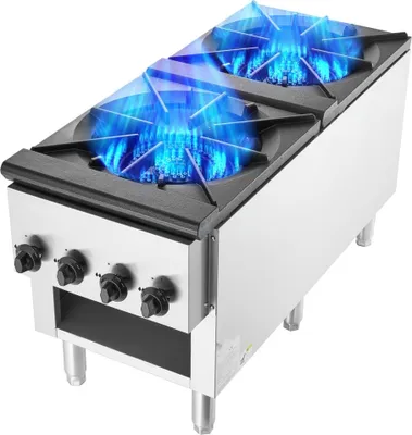 Obrázek produktu pro Komerční plynový sporák se 2 hořáky - Pracovní deska - Bistro sporák pro gastronomii - Komerční vaření