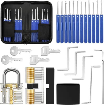 Produktbild von Lockpicking Set, 17-Teiliges Dietrich Set mit 2 Transparentem Trainingsschlössern und Anleitung für Schlosserei, Anfänger und Profisrleicht