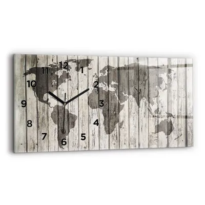 Produktbild von Wallfluent Wanduhr – Stilles Quarzuhrwerk - Uhr Dekoration Wohnzimmer Schlafzimmer Küche - Zifferblatt - schwarze Zeiger - 60x30 cm - Weltkarte