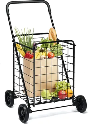 Produktbild von GOPLUS Faltbarer Einkaufswagen, Tragbarer Transportwagen aus strapazierfähige Stahlrahmenkonstruktion mit Flexible Räder & Ergonomischer Griff