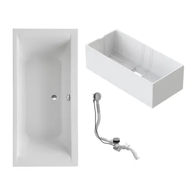Produktbild von Schulte Körperform-Badewanne Modell Onda, Weiß Sanitäracryl, 170x75 cm, Höhe 58 cm, inkl. Set Hartschaum-Wannenträger + Ab- und Überlauf