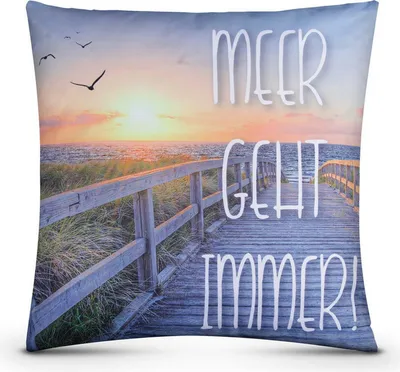 Produktbild von Outdoor Kissen ( 45 x 45 cm ) "Meer geht immer" Dekokissen Fotodruck - Reißverschluss - Schmutz Wasserabweisend Garten - abnehmbarer Kissenbezug