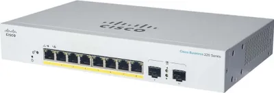 Produktbild von Cisco CBS220-8T-E-2G managed Layer2 Switch: - 8x10/100/1000 Base-T (RJ45) + 2x1GE SFP Uplink Ports, - Switching Capacity:20Gbps, incl. rack-&wallmount Kit, - kein stacking, kein PoE, lüfterlos