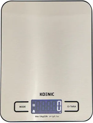 Produktbild von Koenic KKS 10121 Elektronische KÃ1/4chenwaage mit LCD-Infodisplay, Messbereich bis 10 kg, Metall-Wiegeschale, Zuwiegefunktion, Automatische Abschaltung