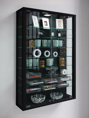 Produktbild von VCM Glasvitrine hängend | Vitrine Glas mit ESG-Sicherheitsglas | Maße: H. 91 x B. 59 x T. 18 cm | Hängevitrine Glas | Modern und platzsparend | Glas Vitrinenschrank - Vitrosa Mini