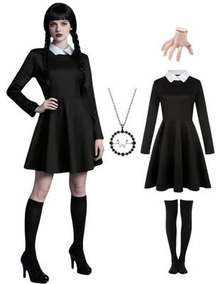 Produktbild von Damenkostüm Verkleidung Wednesday Addams Halloween Hand Schwarz XS
