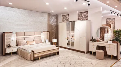 Obrázek produktu pro Ložnicový set postel šatní skříň 2x noční stolky designový toaletní stolek