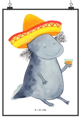 Produktbild von Mr. & Mrs. Panda Bild Axolotl Tequila DIN A5 - Weiß - Geschenk, Plakat, Wandbild, Party, Wanddekoration, trinken, Mexiko, wanddeko, Schwanzlurch, Urlaub, drucke
