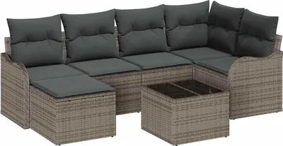 Obrázek produktu pro Sada zahradních pohovek s polštářem 7 pcs Šedá Poly ratan
