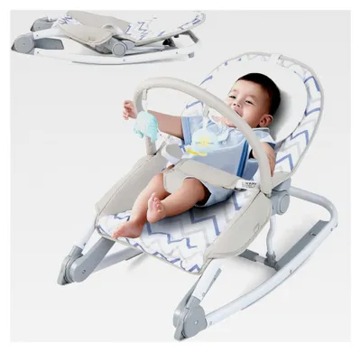 Produktbild von 2-in-1 Babywippe klappbar, tragbare Babyschaukel mit 3-stufig verstellbarer Rückenlehne und abnehmbarem Spielbogen, Babywippe mit Sicherheitsgurt, belastbar bis 9 kg (Grau+Weiß)