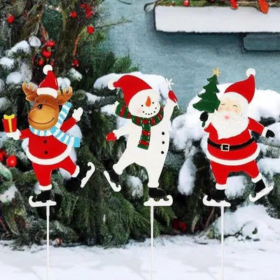 Obrázek produktu pro Velké vánoční dekorace do zahrady – zahradní kolíky s motivem Santa Clause, sněhuláka a soba pro velkolepé vánoční dekorace