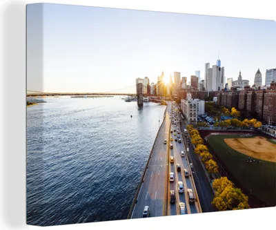 Produktbild von OneMillionCanvasses® - Leinwandbilder - 140x90 cm, Sonnenaufgang in New York, Wandbilder Kunstdruck Wanddekoration