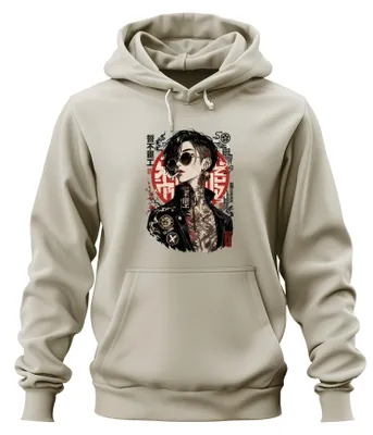 Produktbild von Rise Rebel Anti System Japan Cyberpunk Yakuza Y2K Tattoo Hoodie Kapuzenpullover, Natur, XL