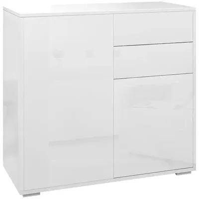 Image de Commode, buffet, meuble de rangement - Bois - 2 tiroirs, 2 portes - Avec étagère - 79 x 36 x 74 cm - Vert armée