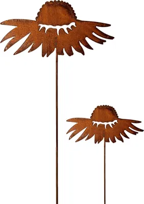 Produktbild von Gartenstecker Sonnenhut blühend Beetstecker Topfstecker Metall Rost Gartendeko Edelrost  2er Set rostige Dekoration