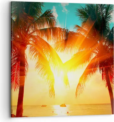Produktbild von Bild auf Leinwand - Leinwandbild - Meer Palme Wasser - 70x70cm - Wand Bild - Wanddeko - Wandbilder - Leinwanddruck - Bilder - Kunstdruck - Wanddekoration - Leinwand bilder - Wandkunst - AC70x70-4018